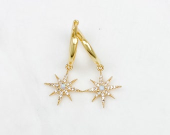 opal star earrings, Small  earrings, star earrings, birthday gifts for her, gifts for women, gold earrings