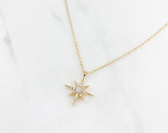 Opal Star necklace, jewelry, Gold star pendant necklace, gold necklace, dainty necklace, birthday gift for her, bridesmaid gift, necklaces