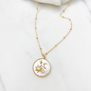 Gold necklace, Opal star necklace, Celestial jewelry, dainty necklace, gift for her, necklaces for women, moon stars necklace, sun necklace