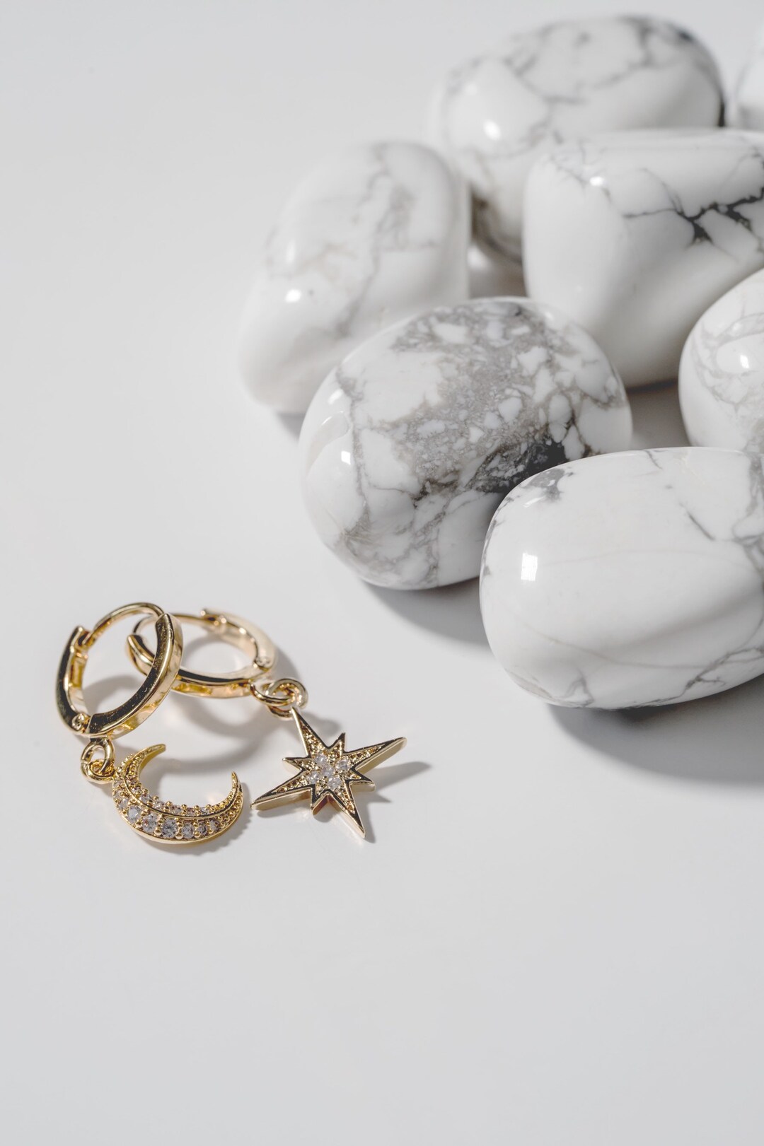 Star and Moon Earrings, Hoop Earrings, Gold Earrings, Small Earrings ...