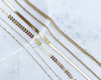 Gold Necklace, Essential Necklace, Stainless Steel Necklace, Necklaces for women, Herringbone chain, Snake necklace, anti-tarnish jewelry