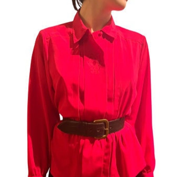 vintage '90s red long-sleeved Yves St. Clair blouse, size 10