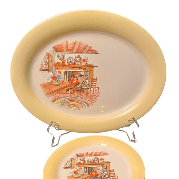 vintage '40s Homer Laughlin Colonial Kitchen (Swing) pattern china pieces, plates & platter