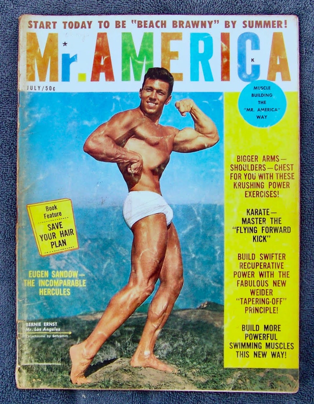 Vintage magazine de musculation Mr. America, juillet 1962 