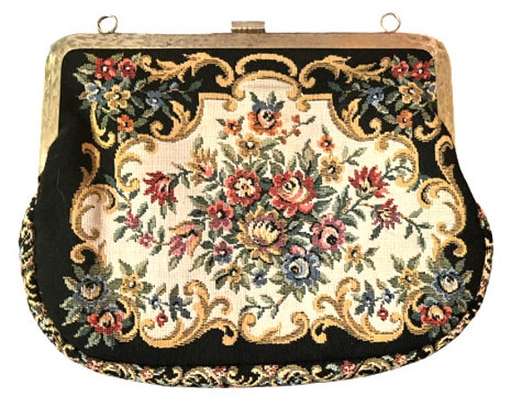 vintage '50s tapestry clutch handbag - image 3