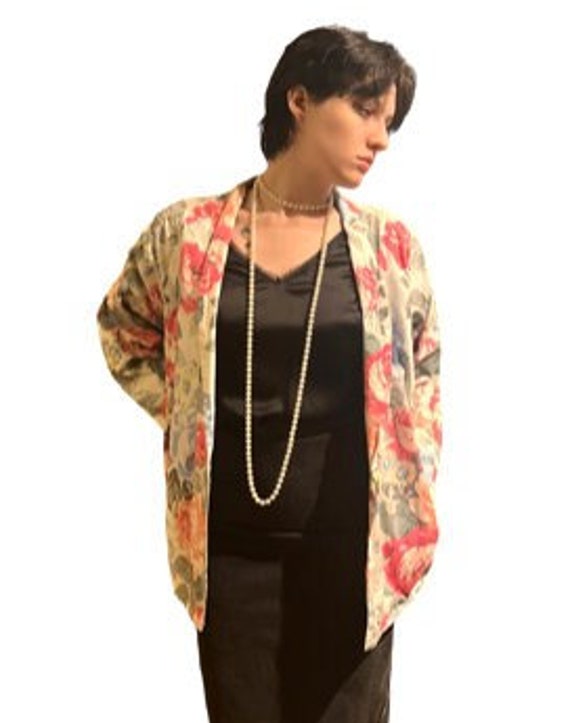 vintage '80s floral cotton boxy jacket, size medi… - image 1