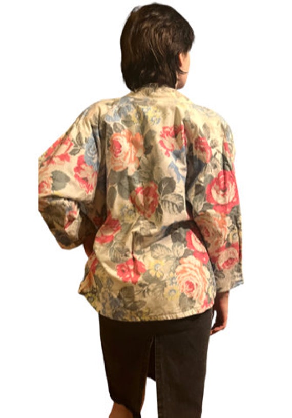 vintage '80s floral cotton boxy jacket, size medi… - image 5