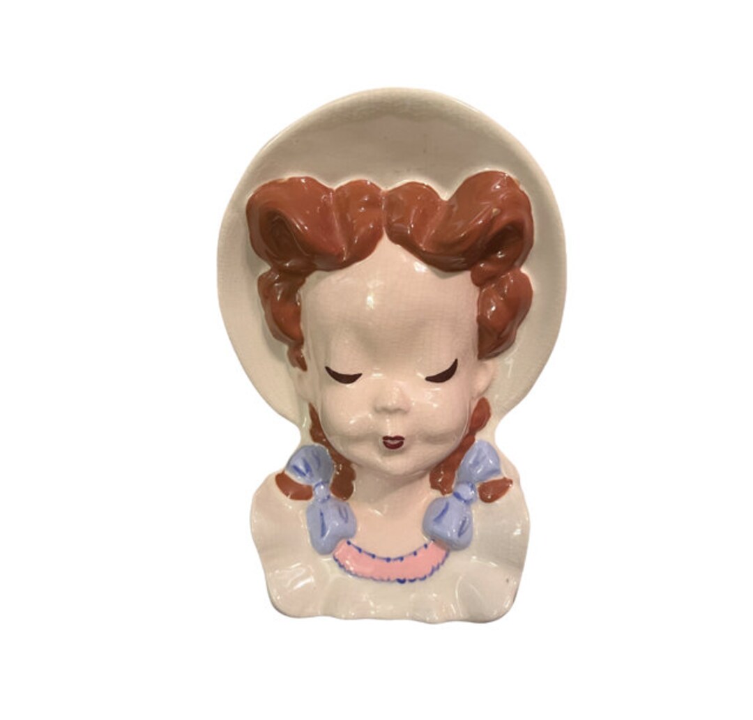 Vintage '50s Ceramic Lady Head Wall Pocket Girl With Etsy