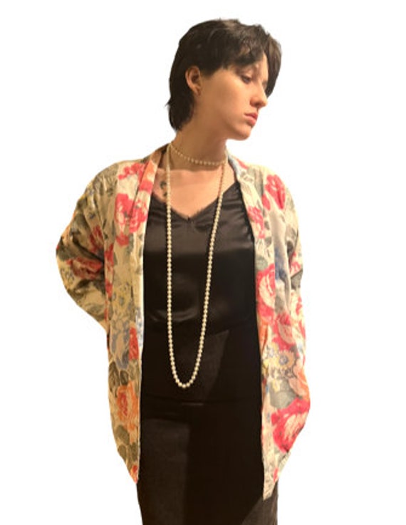 vintage '80s floral cotton boxy jacket, size medi… - image 2