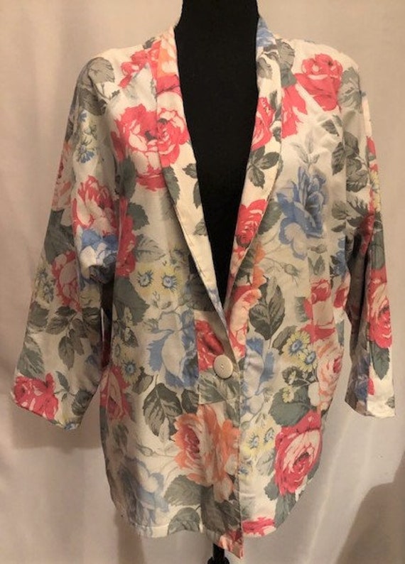 vintage '80s floral cotton boxy jacket, size medi… - image 10