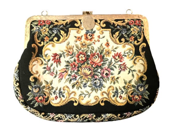 vintage '50s tapestry clutch handbag - image 1