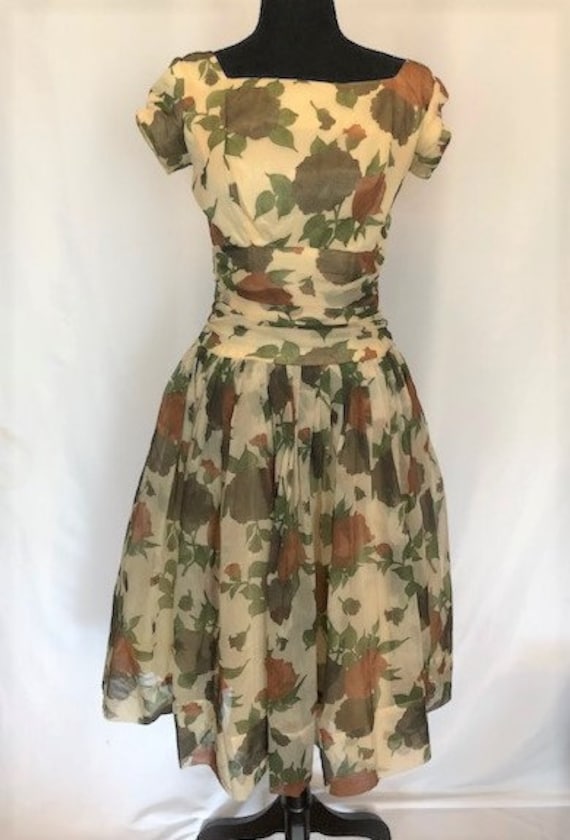 vintage '50s floral chiffon dress