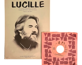 vintage '76 "Lucille" sheet music & 7" vinyl single record by Kenny Rogers