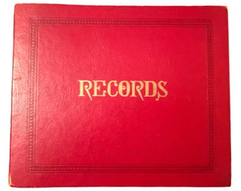 vintage '50er Jahre rot gebundenes ""Records"" Album mit zehn 45 Singles, alle Musik aus der Ära, mit rotem Vinyl"