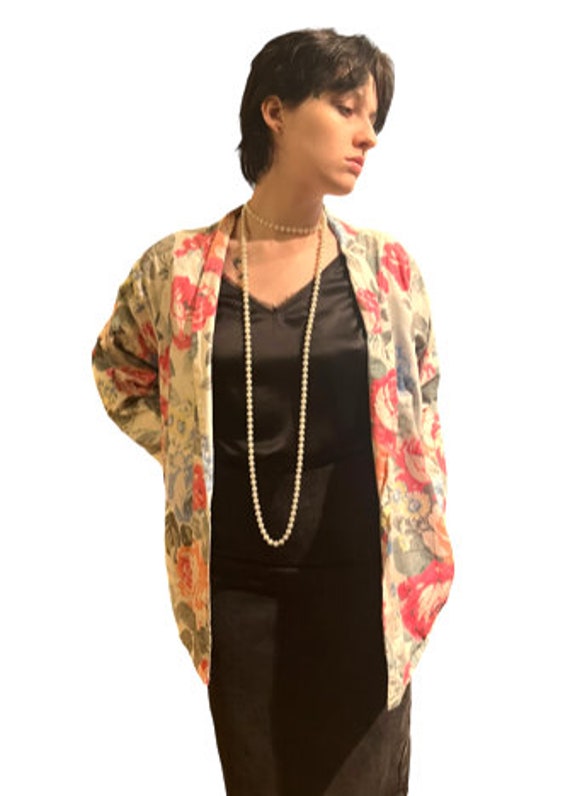 vintage '80s floral cotton boxy jacket, size medi… - image 3