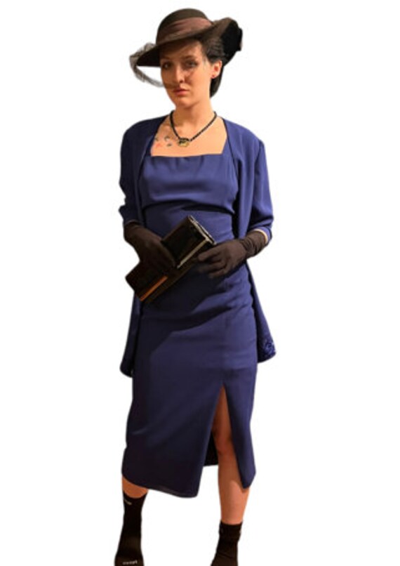 vintage '90s blue sheath dress with jacket, size … - image 5