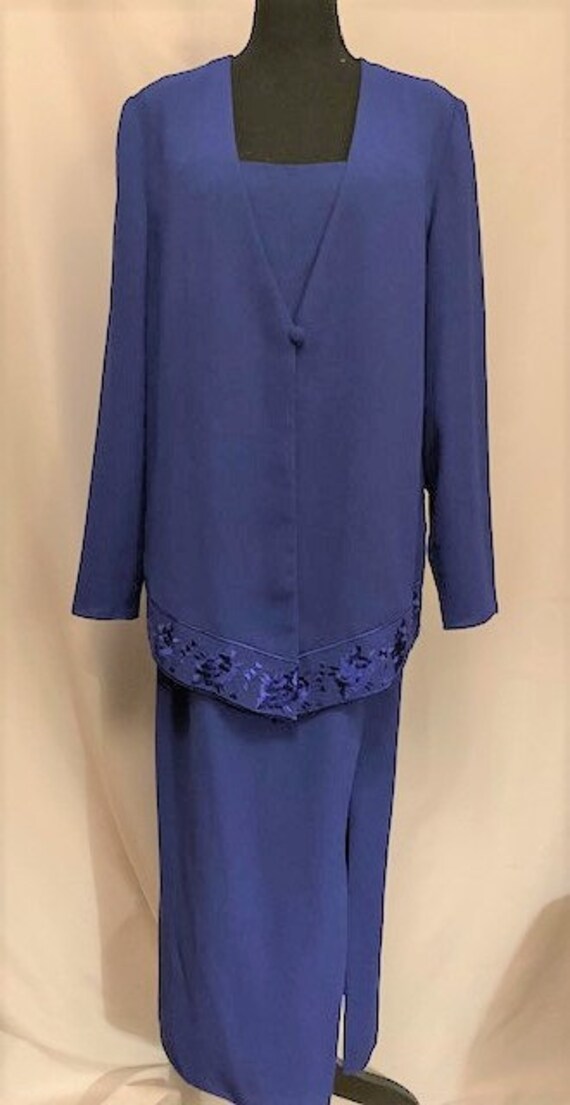 vintage '90s blue sheath dress with jacket, size … - image 10
