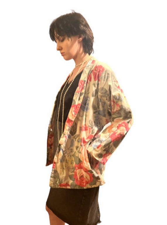 vintage '80s floral cotton boxy jacket, size medi… - image 7