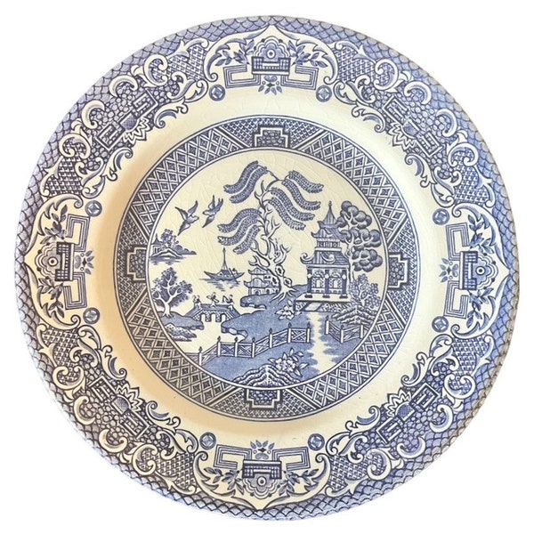 vintage '70s English Ironstone Tableware Ltd. "Old Willow" blue & white transferware 7" tea plates, set of five