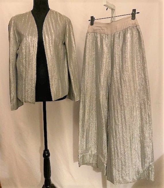 vintage '70s silver knit suit