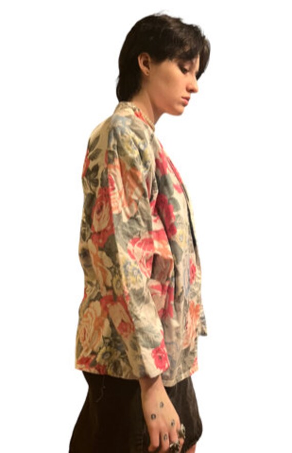 vintage '80s floral cotton boxy jacket, size medi… - image 4