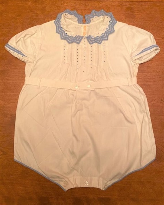 vintage '40s white & blue cotton romper