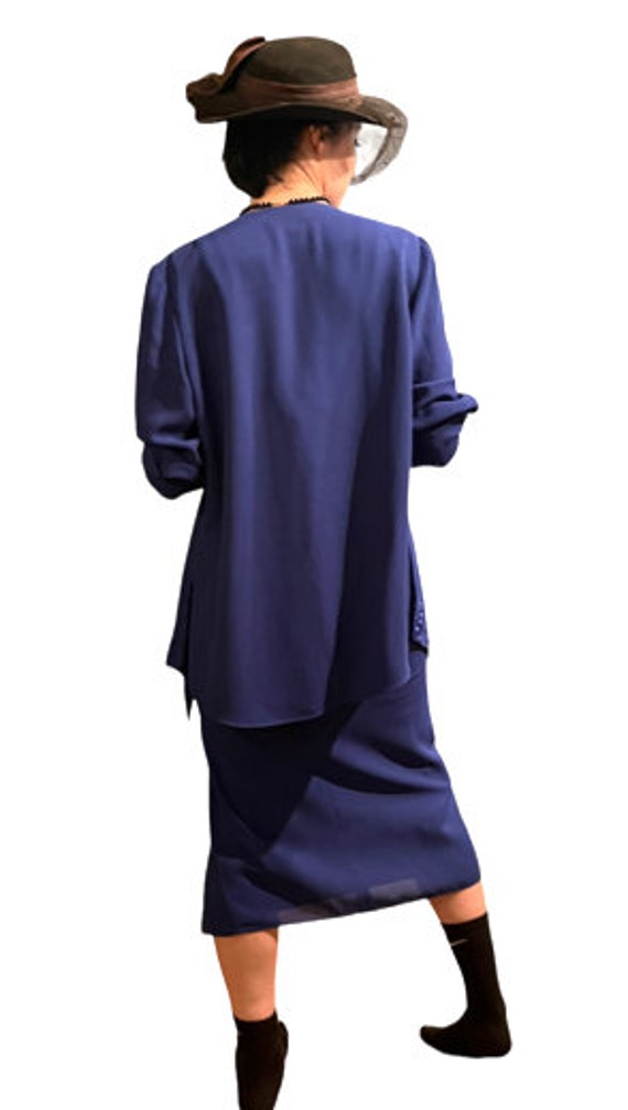 vintage '90s blue sheath dress with jacket, size … - image 6