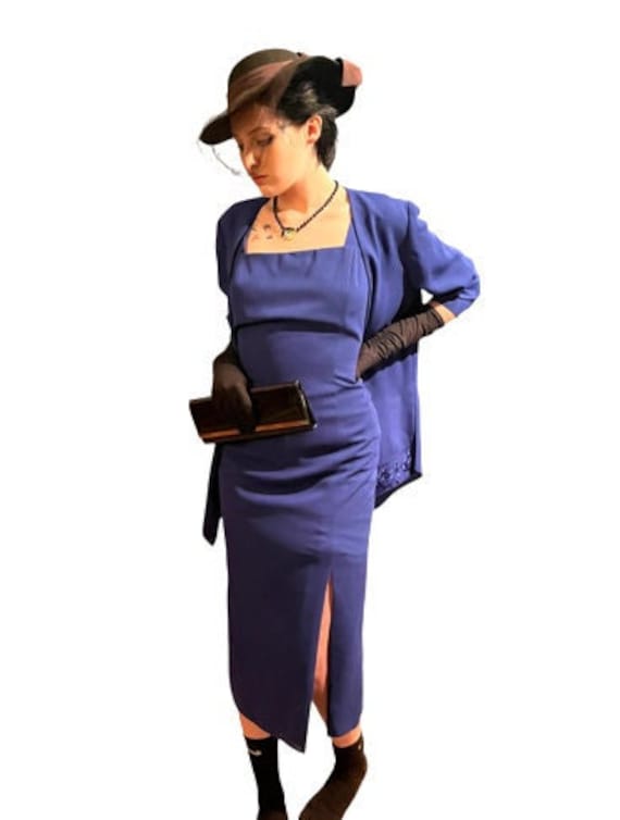 vintage '90s blue sheath dress with jacket, size … - image 1