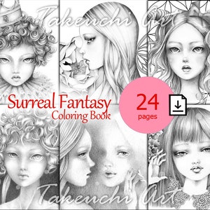 Surreal Fantasy Coloring Book - Instant Download Printable Digital Art - PDF Grayscale by TakeuchiArt