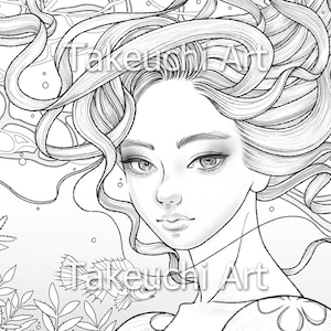 PDF Coloring Page Printable Digital Art - Mermaid 01