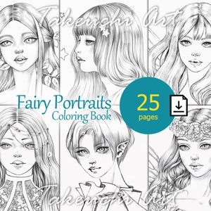 Fairy Portraits Fantasy Fairies and Elves Coloring Book - Instant Download Printable Art - PDF Grayscale & Line Art by TakeuchiArt