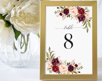 Table Numbers 1-40,Wedding Table Numbers Printable,Table Numbers Template,Wedding Table Numbers,Table Numbers Marsala,Floral Table Numbers