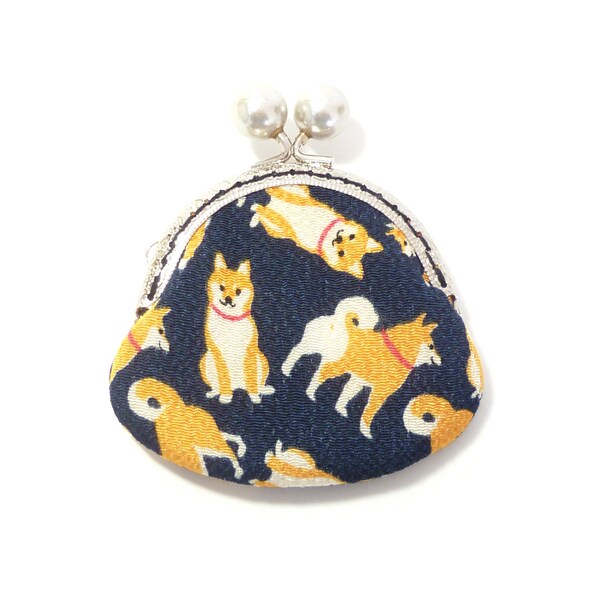 Shiba inu dog, metal frame coin wallet, crepe fabric, kiss lock, coin purse