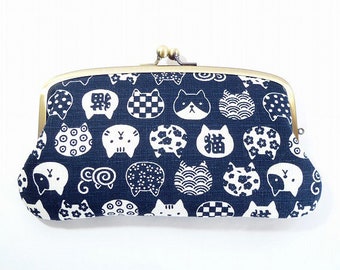 cats and Japanese pattern,metal frame wallet, double kiss lock purse