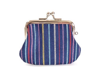 Colorful stripes, metal frame coin wallet, kiss lock, purse