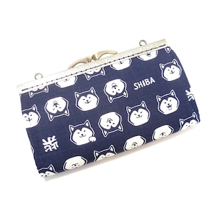 shiba inu dog, metal frame wallet, kiss lock wallet, purse, blue