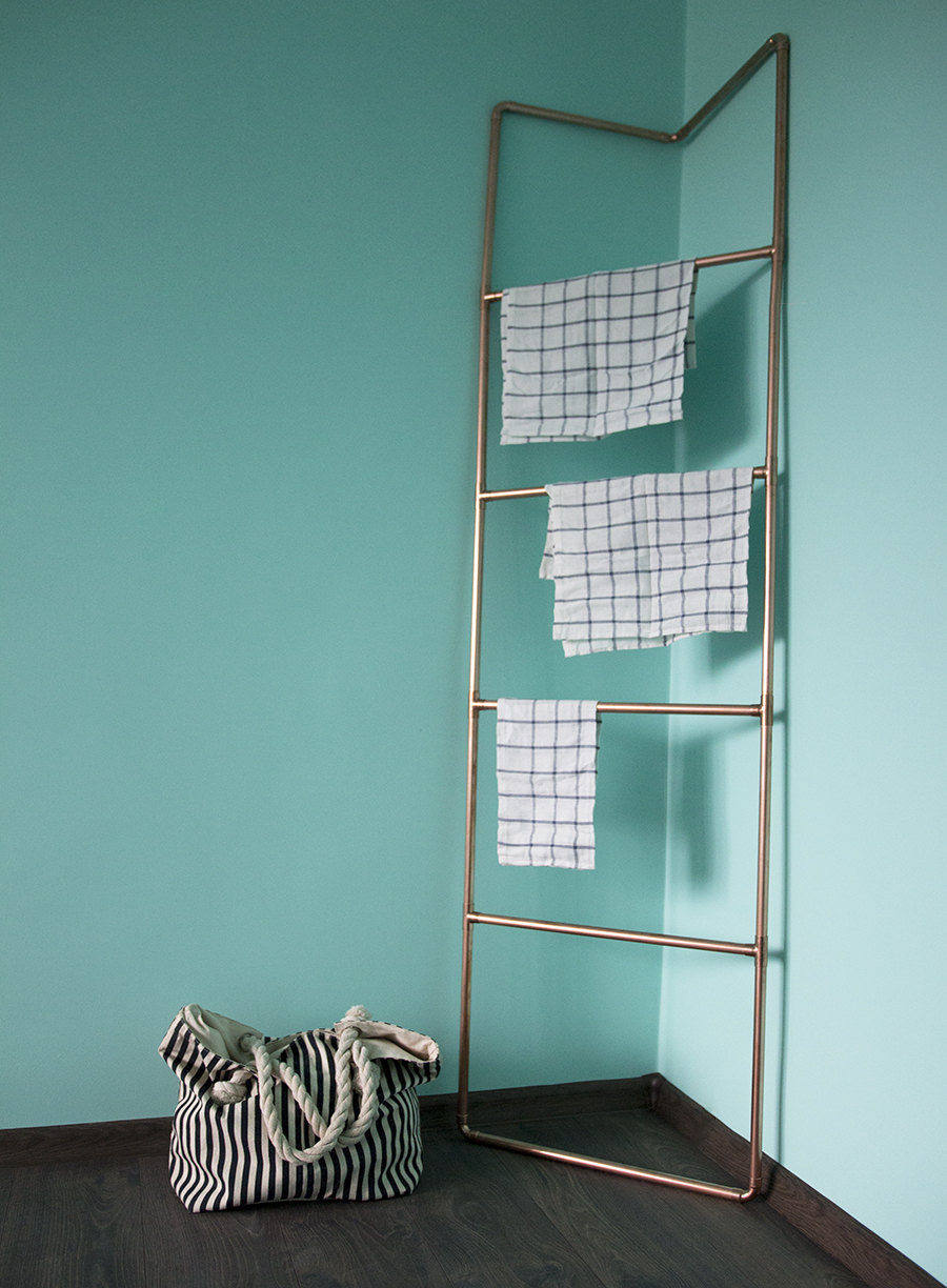 Porte-Cadre À Vêtements Industriel Fait Main En Cuivre Doré Rose, Échelle D'angle Intérieure Minimaliste, Porte-Serviettes Pour Petits Espaces