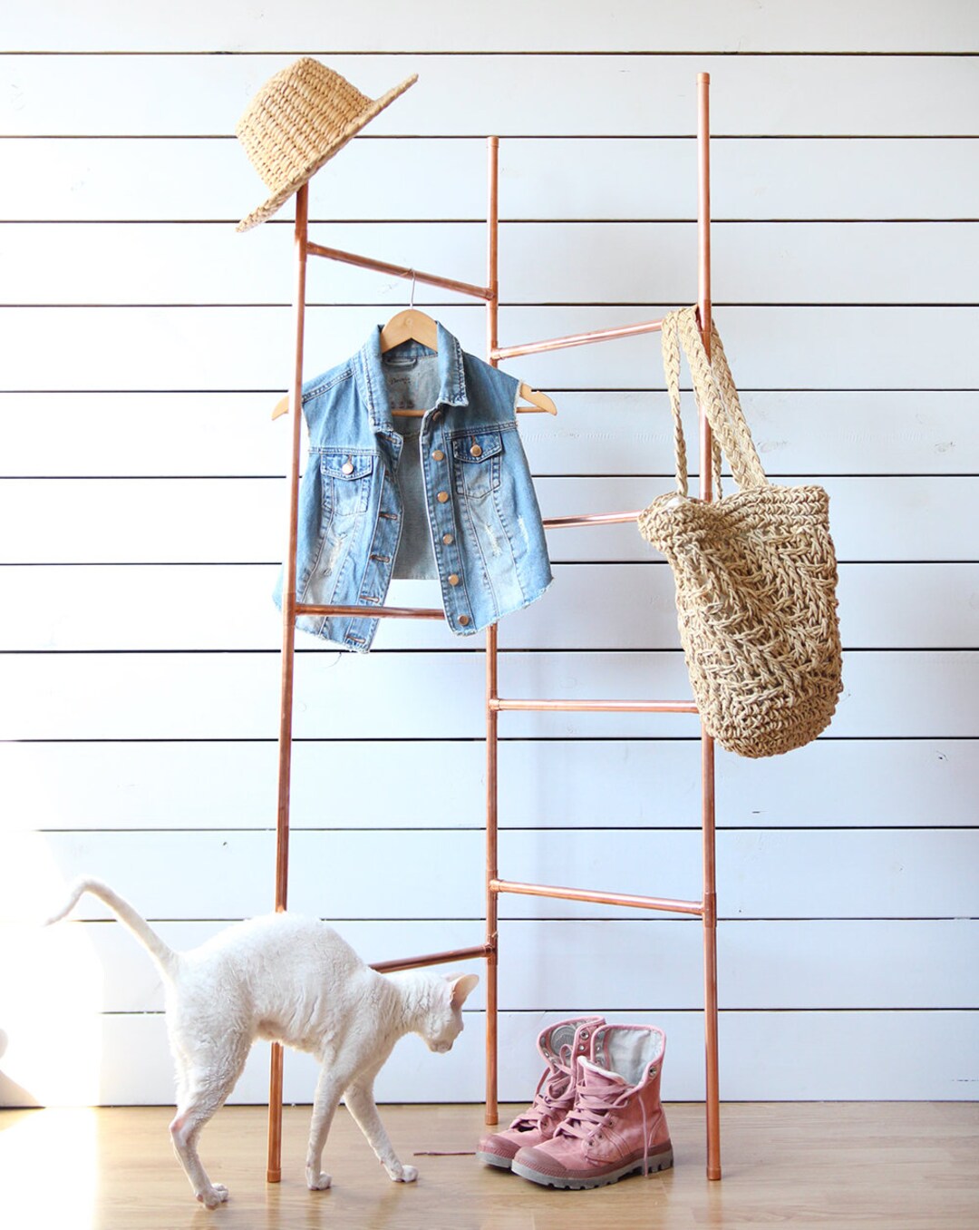 Handmade Industrial Copper Rose Gold Tone Clothes Double Frame Rack ...