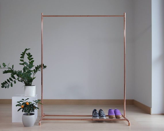 Handmade Minimalist Industrial Interior Pure Copper Rose Gold Tone Clothes Hanger Display Frame Rack Wardrobe Storage Stand Rail
