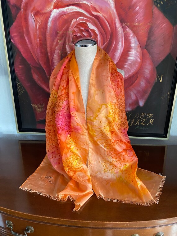 French Silk Tie Die Scarf - Oranges and Yellows