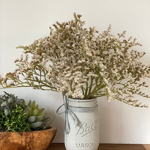 Getrocknete deutsche Statice, getrocknete weiße Blumen, kleine weiße Blumen, getrocknete Blumen, weißer Blumenstrauß-Füllstoff, getrockneter Füllstoff für Blumenstrauß, kürzere Stiele