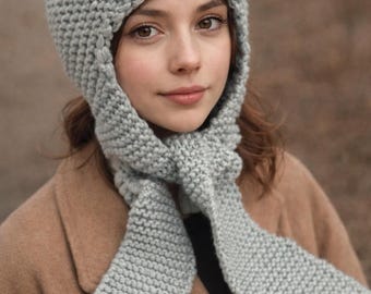 Patrón de gorro en punto musgo con bufanda adjunta (patrón PDF)