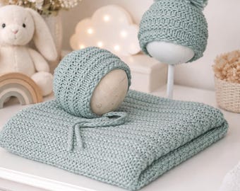 Patrón fácil de tejido para manta y gorro de recién nacido: conjunto de gorro y gorrito para bebé principiante