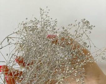 Aliento de bebé seco con purpurina plateada: Craft Flower Supply