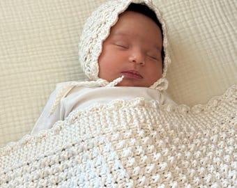 Patrón de tejido para manta y gorro de bebé: lana peinada (PDF)