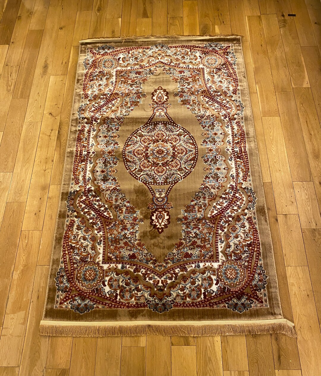 Beige Persian Style Rug: Silky Oriental Medallion Rug - Etsy