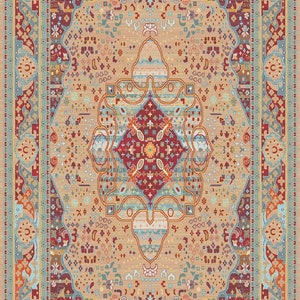 Modern Silky Vintage Rug Multi-Colour Blue Gold Carpet Faded Rug Large Rug Living Room Rug Bedroom Rug Office Rug Extra Large Rug Boho Rug