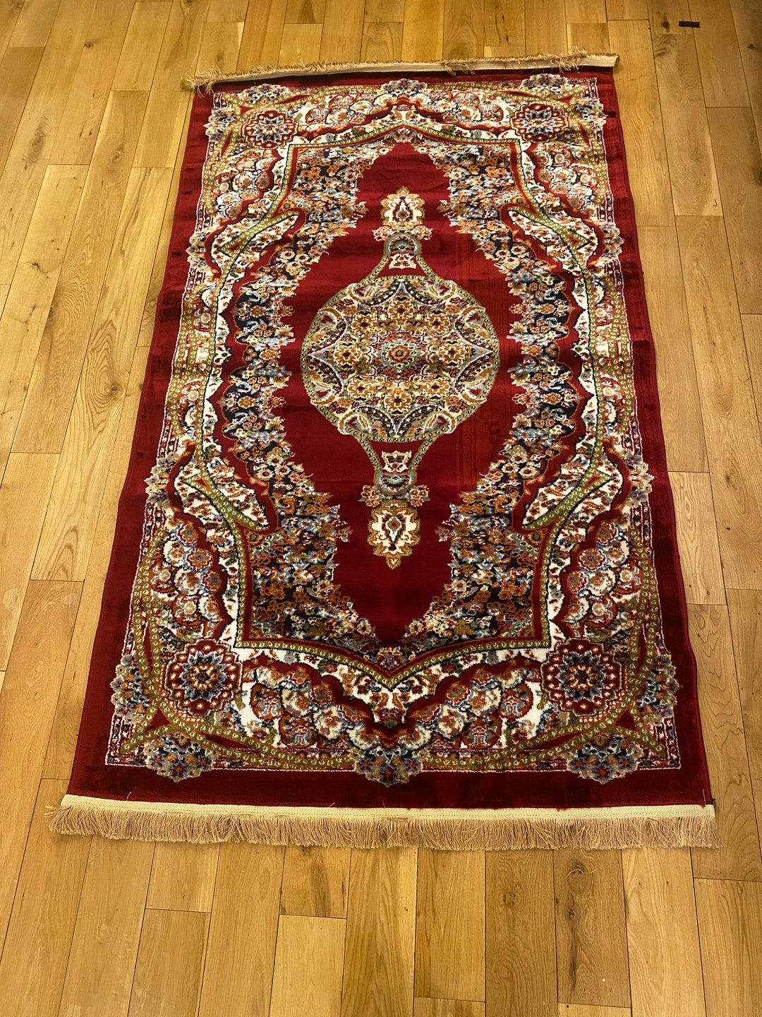 Red Persian Style Rug: Silky Polyester Traditional Medallion Design - Etsy
