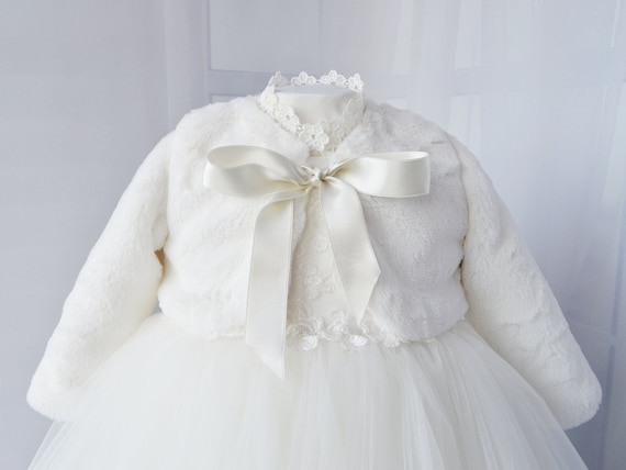 Baby Girl Faux Fur Coat off White Toddler Girl Fur Bolero Baby Girl Faux Fur Jacket With Long Sleeves Girl Baptism Christening Fur Jacket Etsy