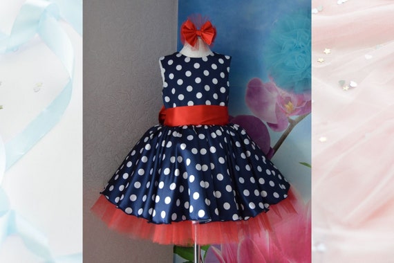 blue dress with red polka dots